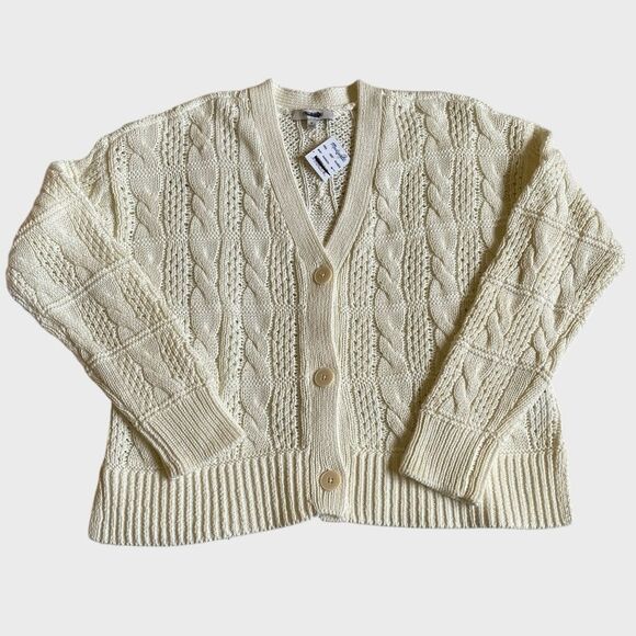 NWT Madewell Open Cable-Stitch Cardigan Sweater Women's Size M Bright Ivory - Picture 11 of 16